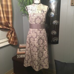 Ann Taylor LOFT gray damask strapless midi dress